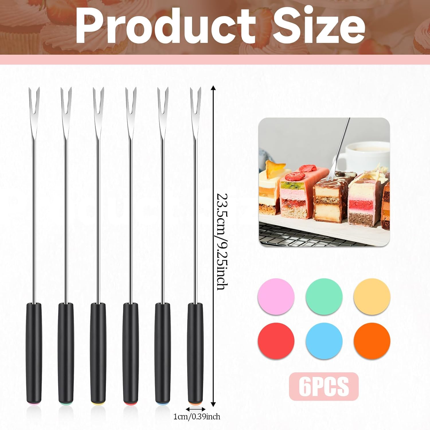 MOZEAT LENS 6 Pcs Stainless Steel Fondue Forks Long Forks Cheese Fondue Forks with Heat Resistant Handle for Roast Meat Chocolate Dessert Cheese Marshmallows, 571876_1_5Fc11Pvdm