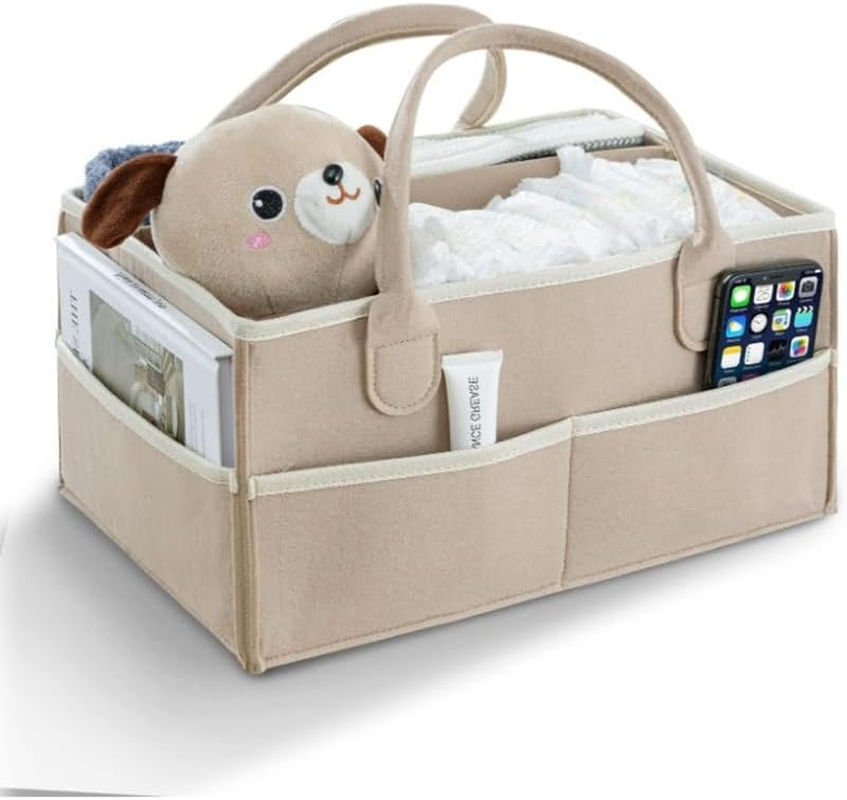 Portable Felt Diaper Caddy Organizer - Multi-Pocket Nursery Storage for Baby Wipes, Toys & Essentials | Foldable Nappy Bag with Flexible Compartments | Mom Must-Have image number 1