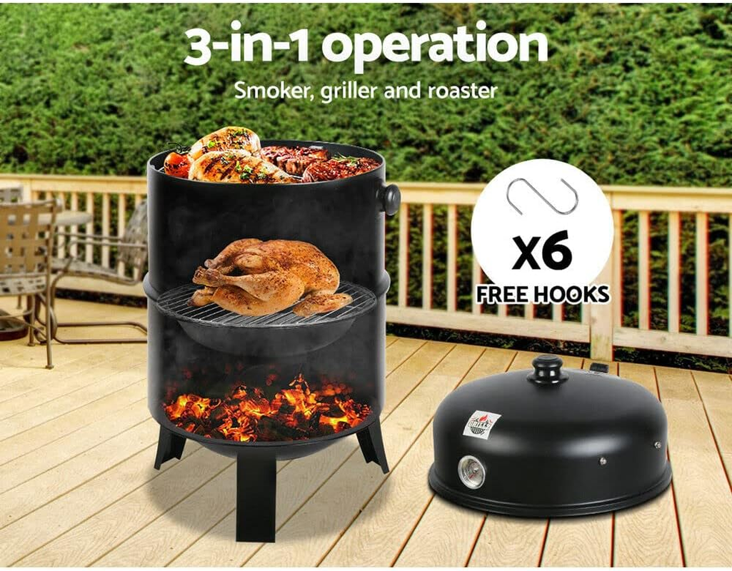 3In1 Portable Charcoal BBQ Vertical Smoker Roaster Grill Steel Water Steamer image number 2