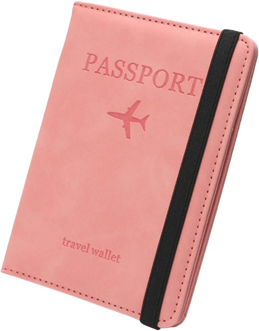 XUNQUCOM PU Leather Strap Passport Case Card Holder Holder ID Bag (Pink) - Black image number 6