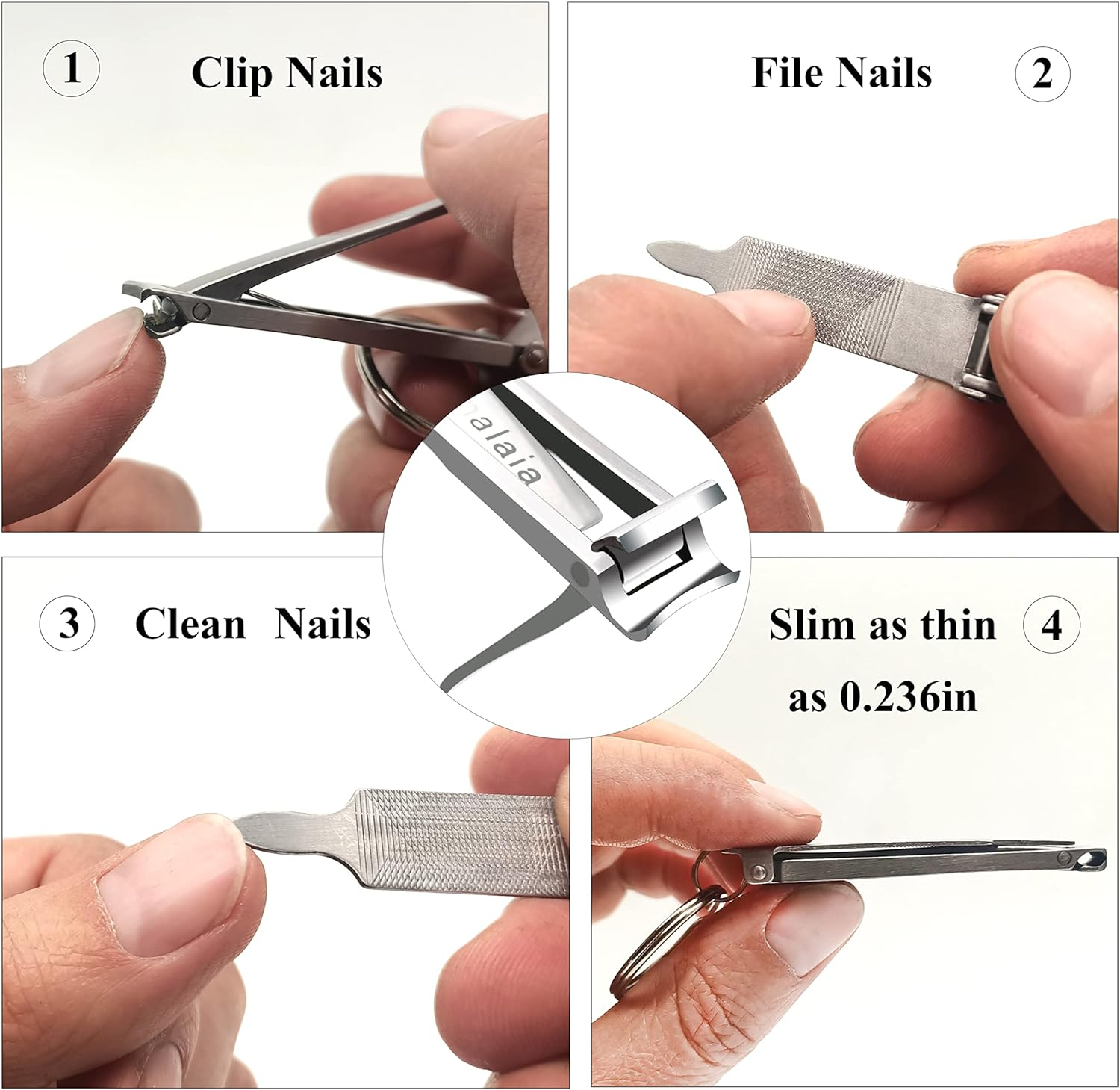 Ginalaia Stainless Steel Portable Nail Cutter，German Keychain Nail Clipper with File for Man and Women, Ultra Thin Flat Fingernail Clipper Perfect Use for Traveling、 Home 、 Office (Small, 1) image number 1
