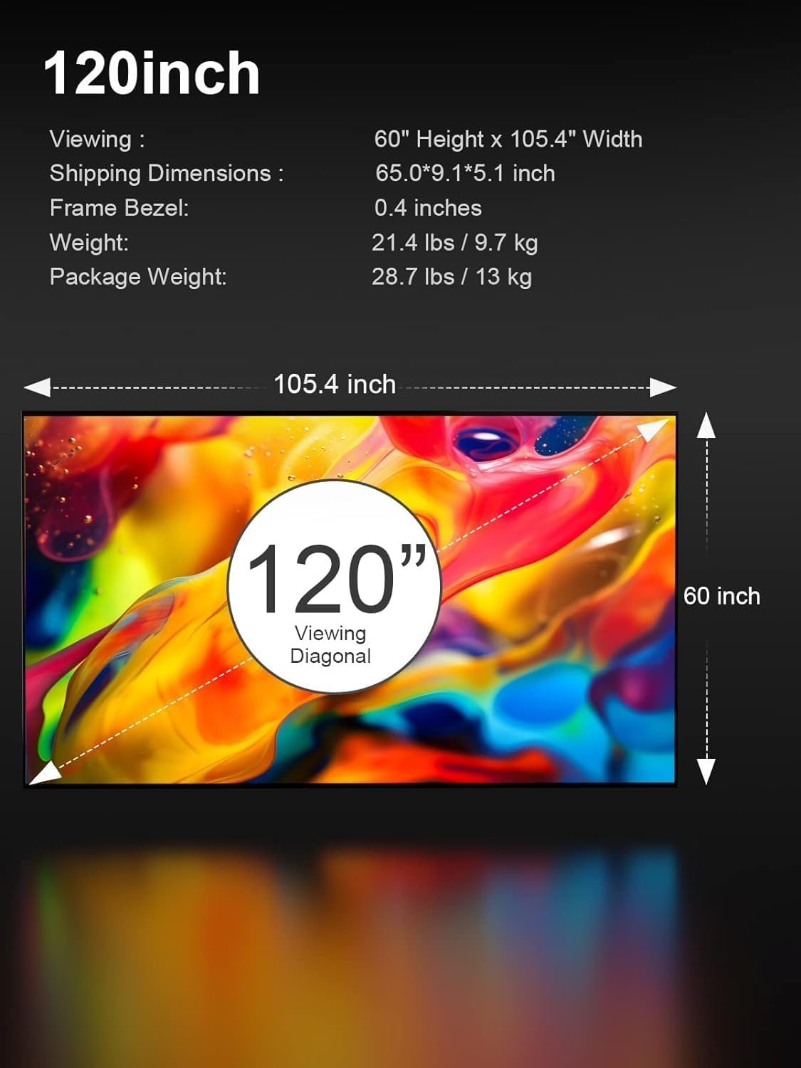 AWOL VISION 120" Fixed Frame Projector Screen, 1.3 Db Peak Gain, the Perfect Combo with LTV-2500, 80% Picture Quality Improved, 4K / 8K Ultra HD, Active 3D Wall Mount Projector Screen, MW-120 image number 1