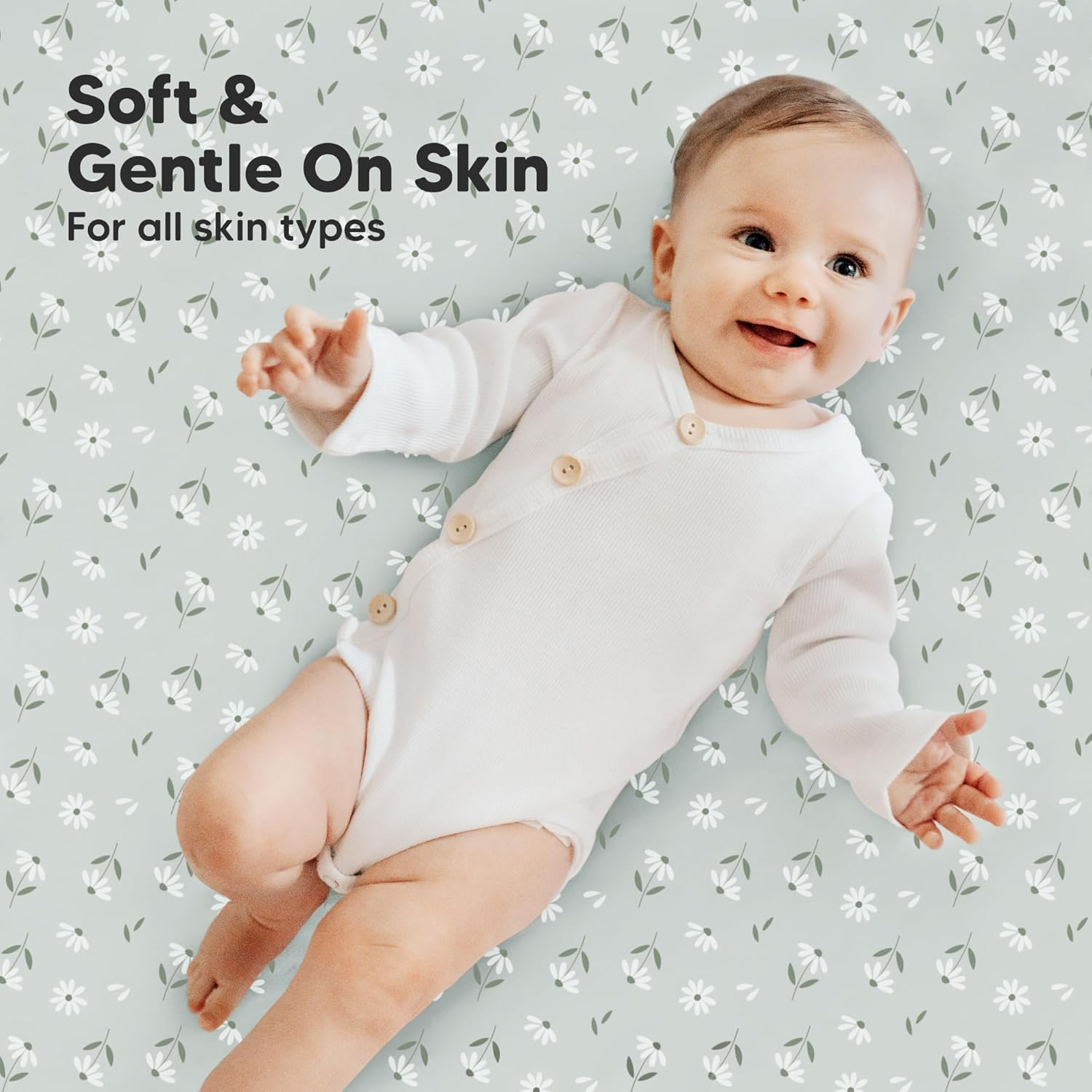 2-Pack Organic Mini Cot Sheets Fitted - Organic Cotton Pack N Play Sheets for Graco Pack and Play Mattress, Playard Baby Cot Sheets, Jersey Fitted Crib Sheets Neutral for Boys, Girls (Daisies) image number 1