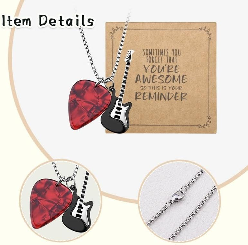 Guitar Pick Necklace for Women Men Friend Christmas Birthday Gifts for Music Lovers Guitarsic Necklace for Musician Guitarist Motivational Inspirational Gift Music Musical Necklaces image number 4