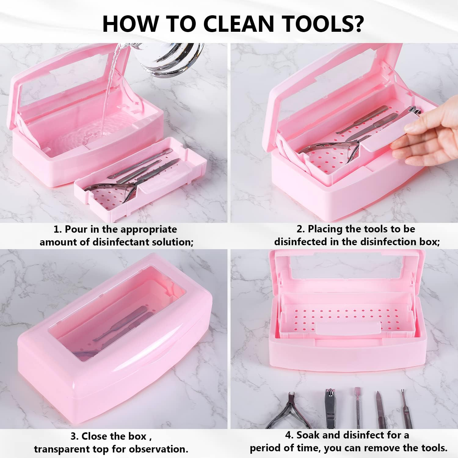 Machine-Ya Plastic Sterilizing Tray,Sterilization Box,Nail Art Tool Sterilizer Tray, Sterilizer Tray Box Nail Art Salon Sterilizing Too（Pink） - Black image number 6