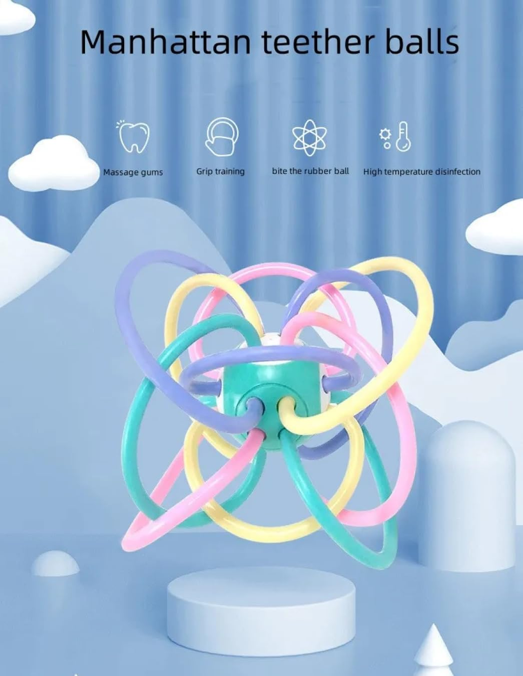 Sensory Teether Manhattan Ball Toy and Rattle Set, Multi-Colored, 2 Pack, 2 Sizes (5 Inch X 5 Inch and 3.5 Inch X 3.5 Inch) image number 3