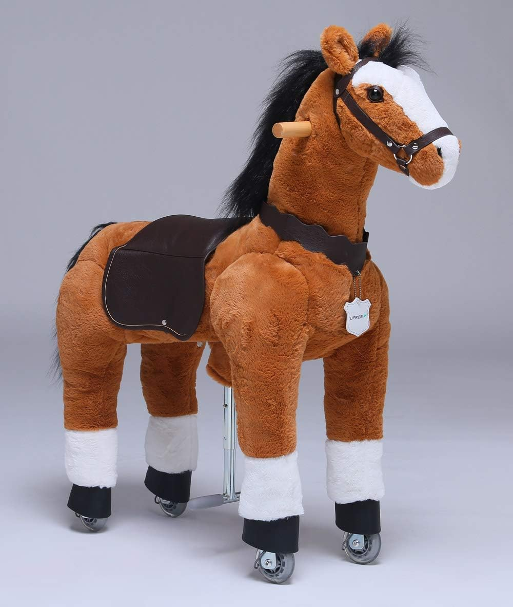 UFREE Ride on Horse, Horse Ride on Toy, Mechanical Horse, Plush Animal, Black Mane and Tail, Age 4-9 image number 3