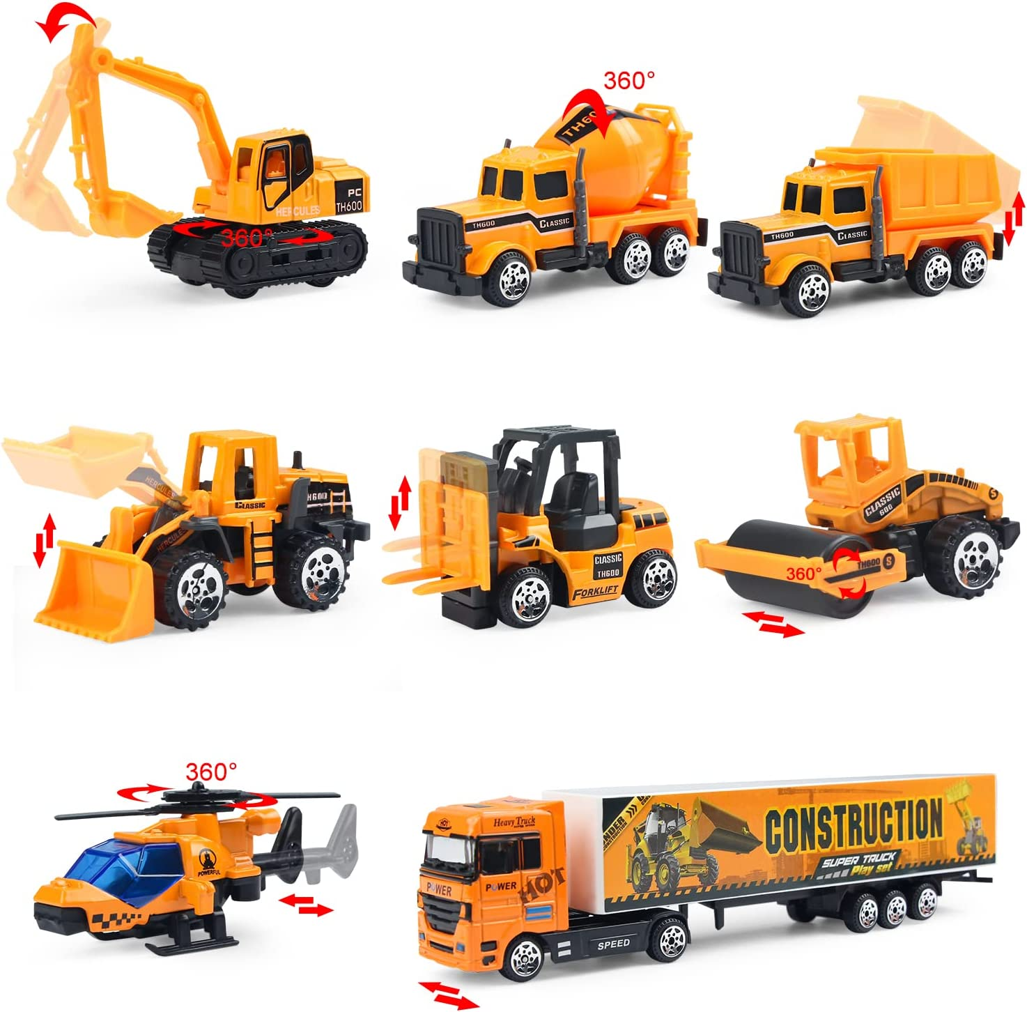Jenilily Construction Vehicle Toy Car Set Play Mat, Long Truck, Forklift, Bulldozer, Excavator, Mixer, Dump Truck, Alloy Car Toys for 3 4 5 6 Years Old Toddlers Kids Boys image number 3