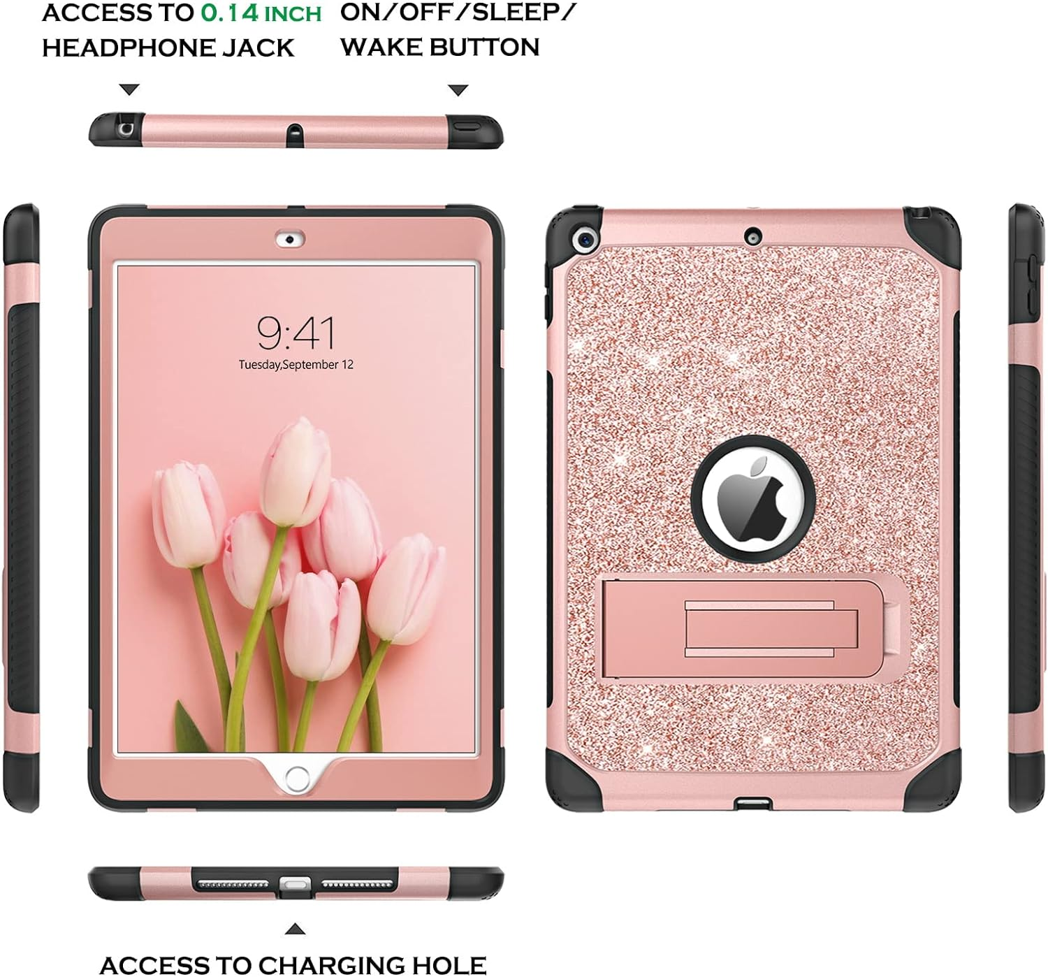 YINLAI Ipad 10.2 Case for Ipad 9Th 8Th 7Th Generation, Slim Glitter Bling Table Case for Kids Girls Women with Stand Shockproof Protective Cover Ipad 10.2 Inch 2021/2020/2019, Rose Gold/Pink image number 5