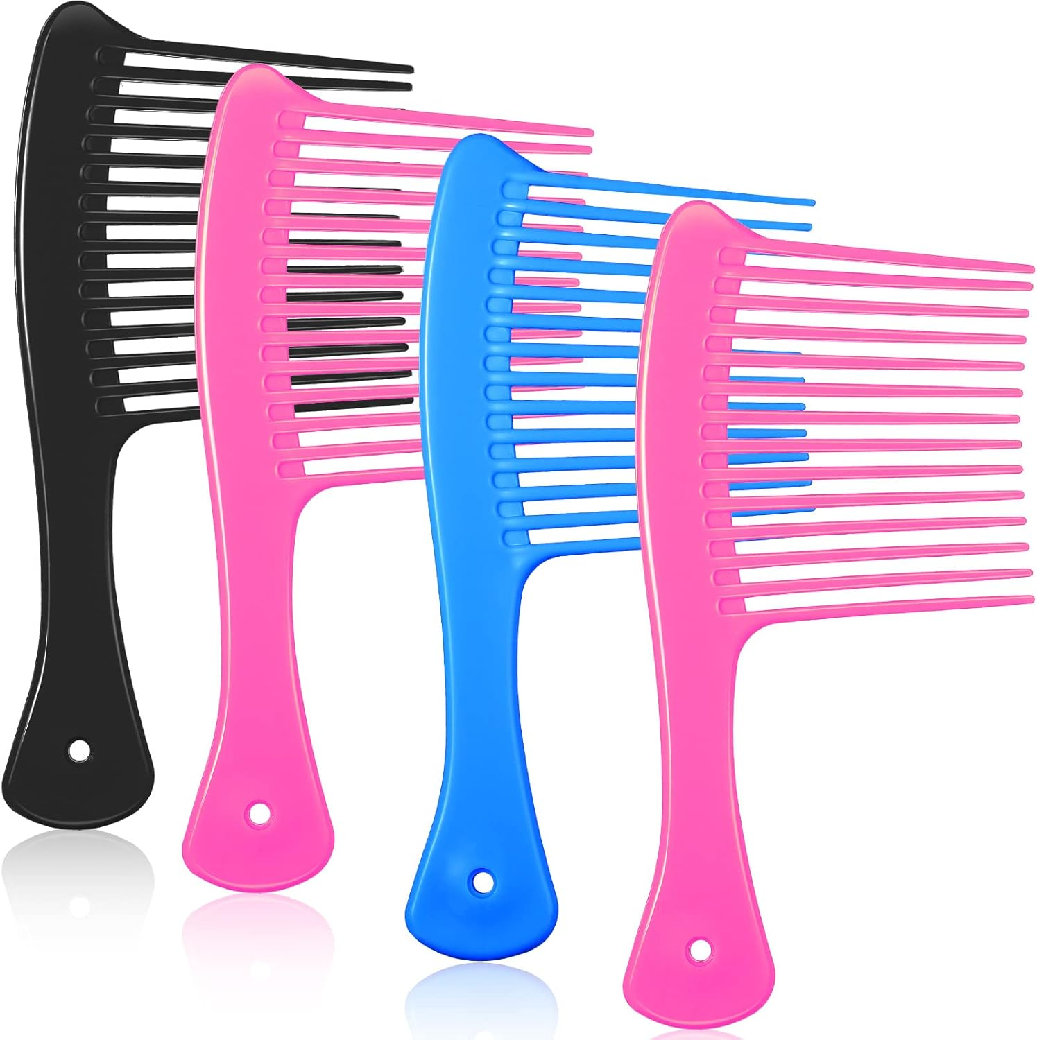 Romooa 4-Piece Wide Tooth Hair Detangler Combs, Plastic, Mixed Colors, Salon & Home Use, Adults & Kids image number 4