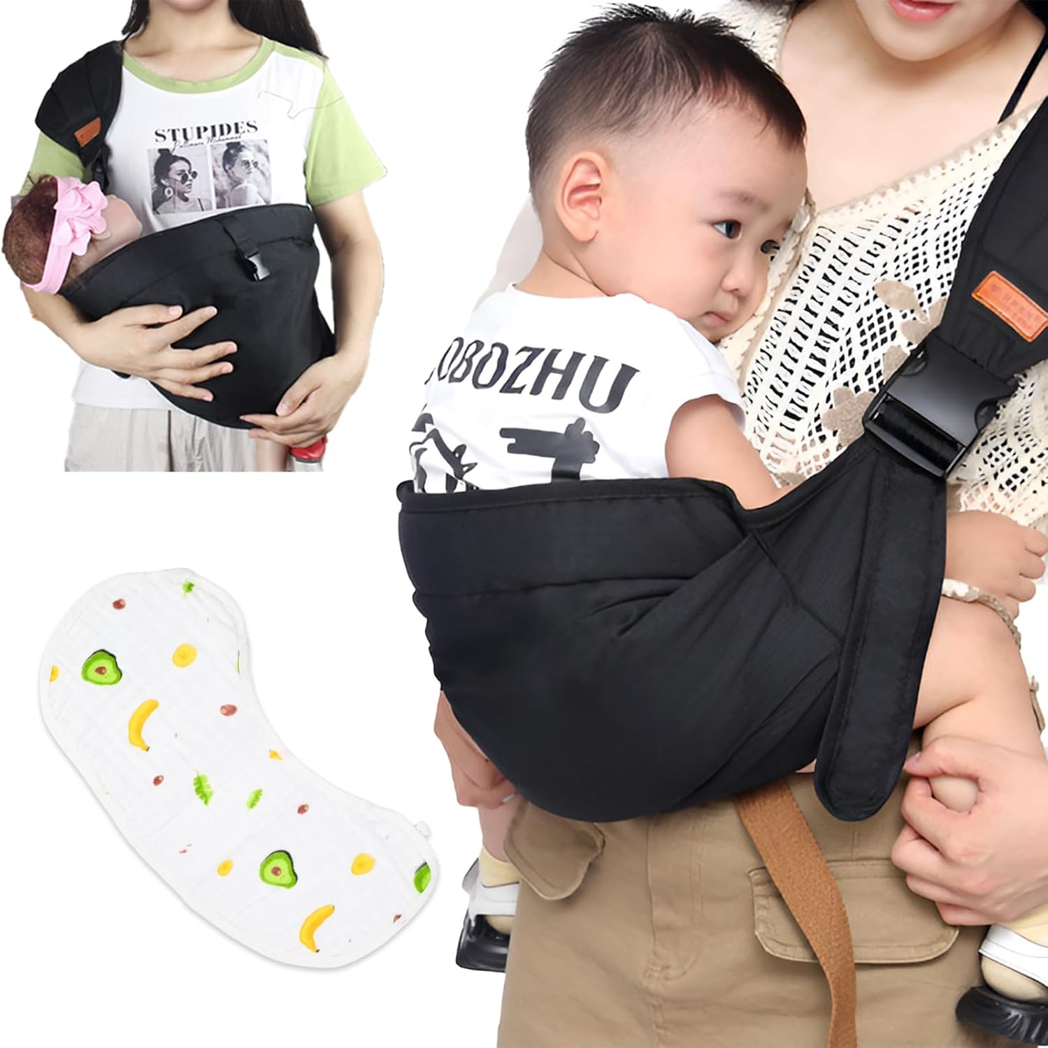 Zurligi Baby Carrier Toddler Sling Multifunction Ergonomic, with Burp Towel Lightweight Baby Carrier Sling, Adjustable Size Breathable Easy to Wear for Shopping Travel