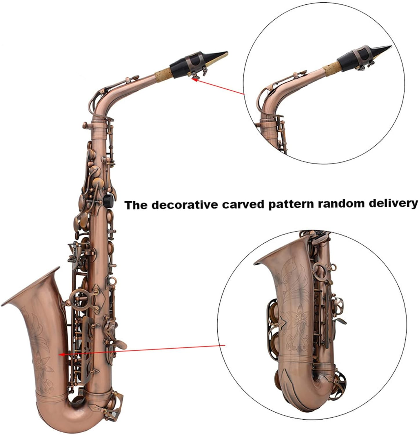 WENCHUAN Professional Red Bronze Bend EB E-Flat Alto Saxophone Sax Abalone Shell Key Carve Pattern with Case Gloves Cleaning Cloth Straps Brush image number 5