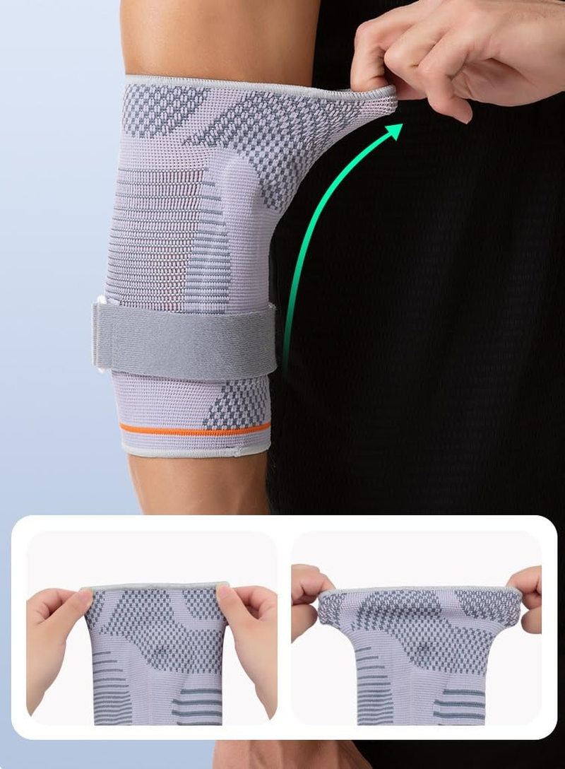 Venom Strapped Elbow Brace Compression Sleeve - Elastic Support for Tendonitis Pain Tennis Elbow Golfer'S Elbow Arthritis Bursitis Basketball Baseball Golf Lifting Sports Men Women (Grey, M -1 PC) image number 2