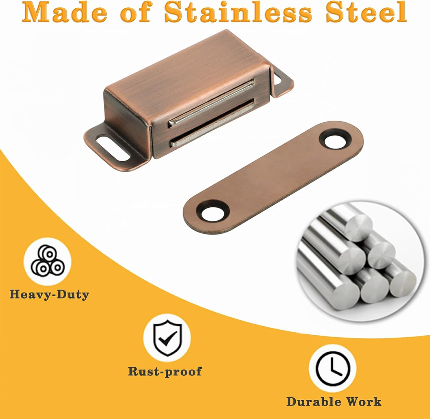 Alise Cabinet Magnetic Catch,Door Catch with Strong Magnetic for Cabinet,Closet Doors Catches Closer Latches Hardware,Stainless Steel Catches for Cupboard Drawer Kitchen Wardrobe,Red Bronze 4 Pcs image number 7
