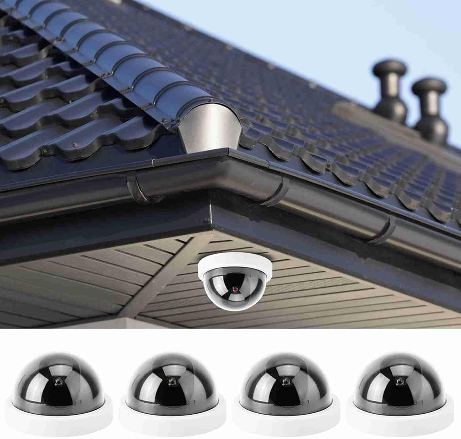 4Pcs Dome Simulation Camera, CCTV Dummy Security Camera, with Flashing Led Light, Realistic Shape for Home Hotel Supermarket Office Security (White) - Black image number 5
