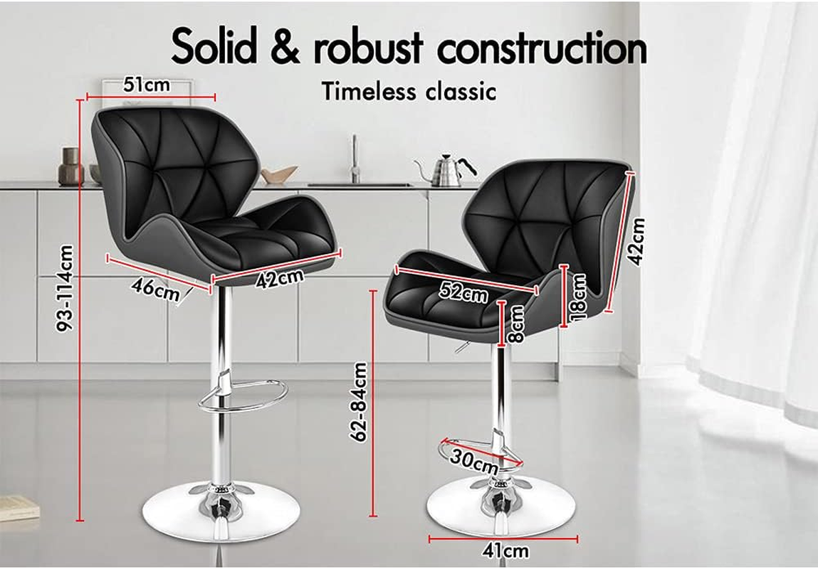 ALFORDSON Bar Stool 2Pcs Adjustable Kitchen Stools Willa Swivel Counter Barstools Black & Grey Dining Chair in 62-84Cm Seat Height with Anti-Slip Floor Protector for Home Bar Dining Room - 2 X Willa Black  Grey image number 4