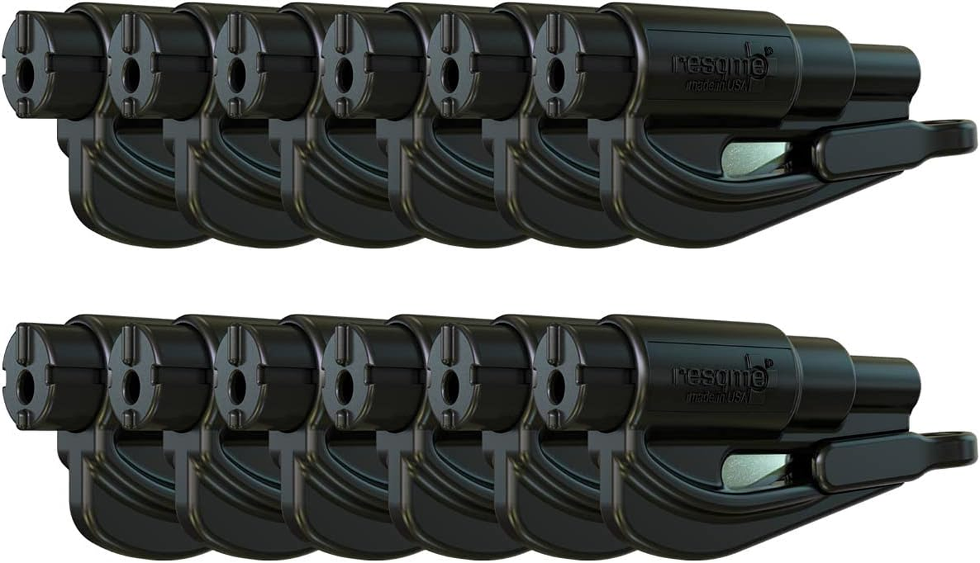 Resqme Family Pack of 12, the Original Emergency Keychain Car Escape Tool, 2-In-1 Seatbelt Cutter and Window Breaker, Made in USA, Black image number 4