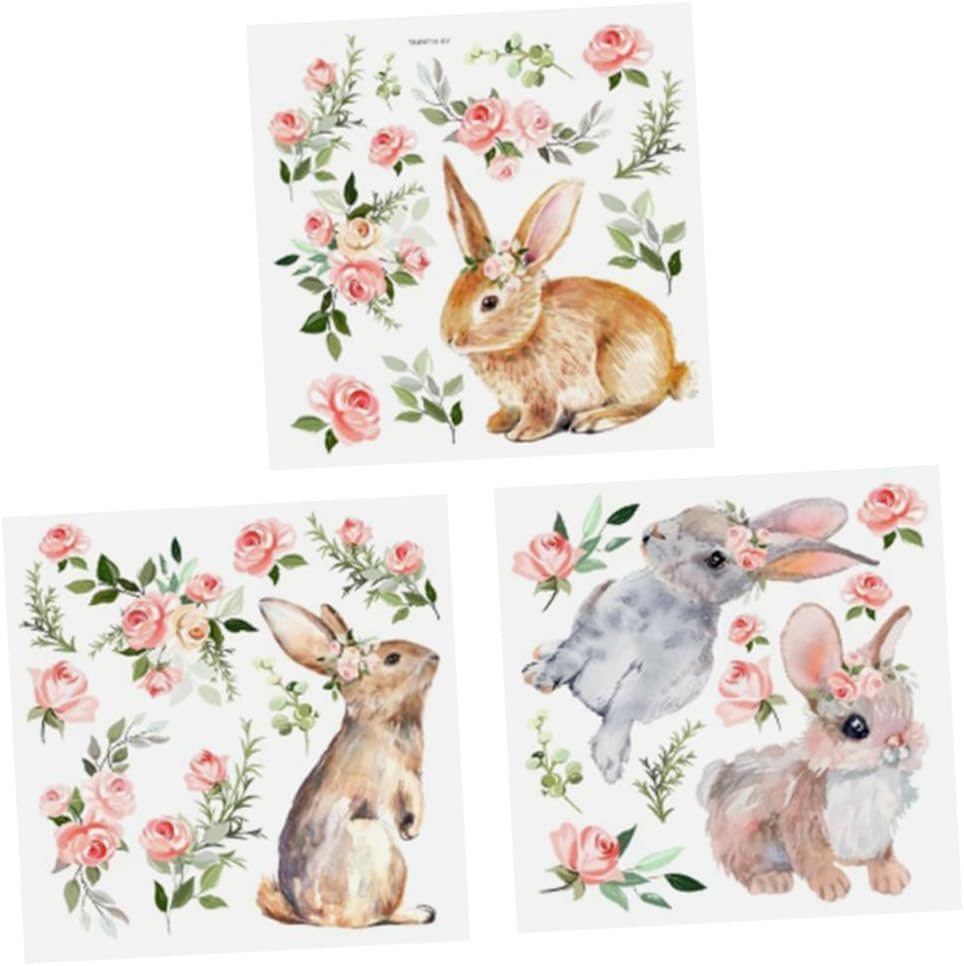 Easter Decor Wall Stickers 3Pcs Rabbit Sticker Decals Chic PVC Animal Stickers for Easter image number 4
