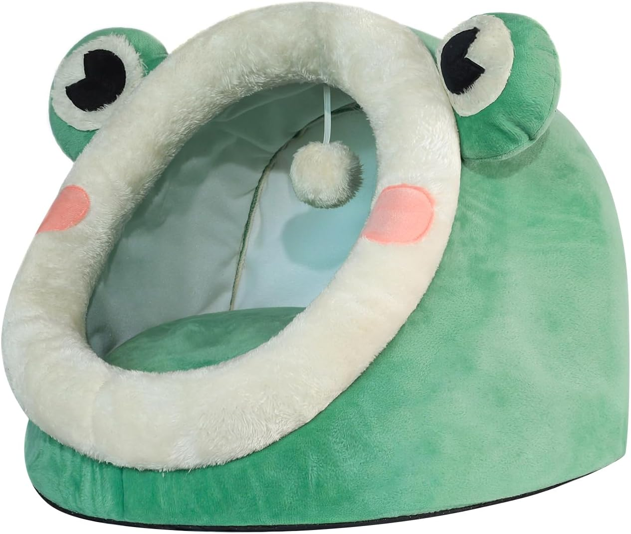 Jiupety Cute Cat Bed, Indoor Lovely Velvet Igloo for Cat and Small Dog, Warm Cave Sleeping Nest Bed for Puppy and Kitten, Green Frog, M