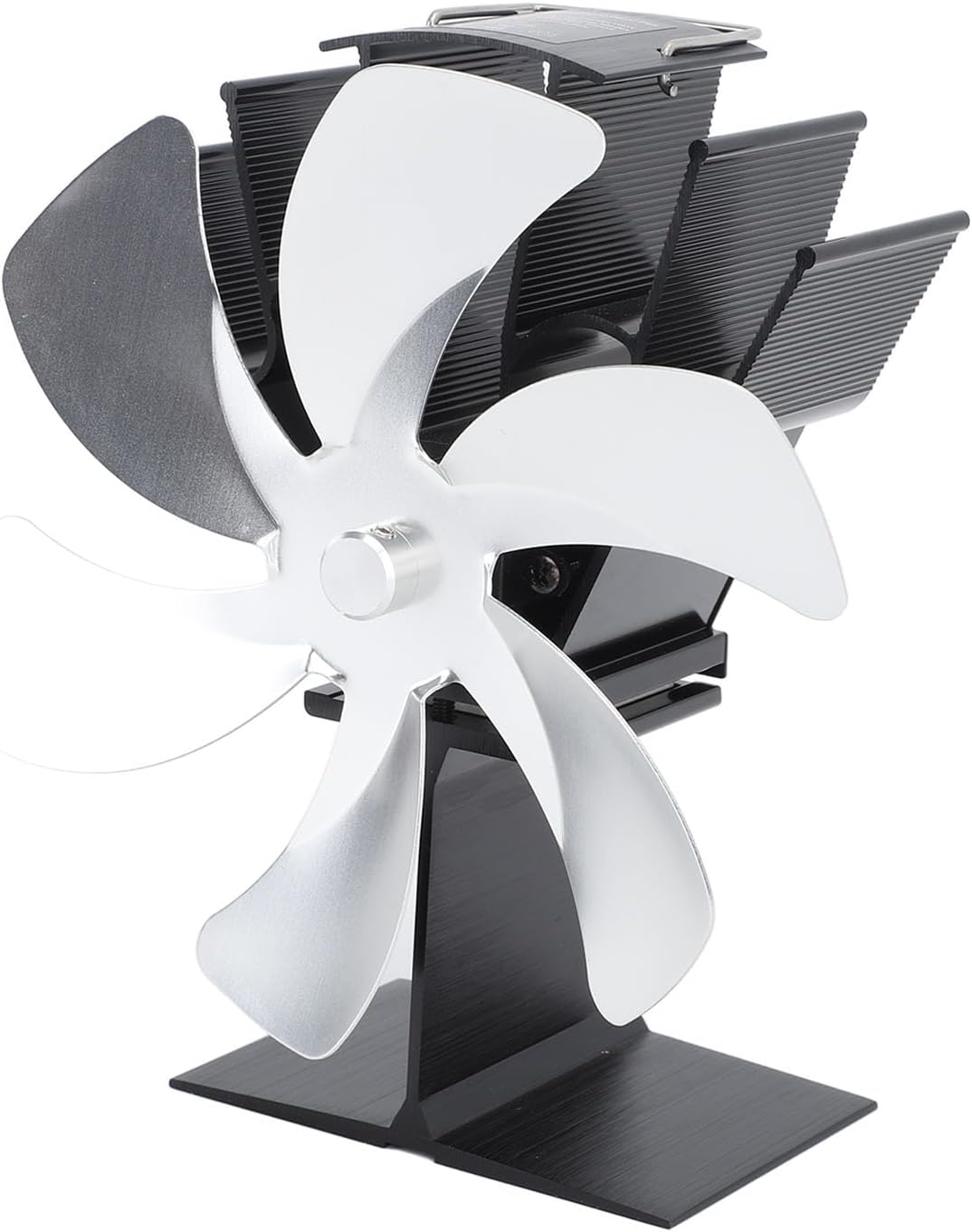 Wood Stove Fan, 6 Blades Fireplace Fan Heat Powered Non Electric, Aluminium Alloy Vertical Thermal Fan for Gas Stove, Wood Burning Stove (Black)