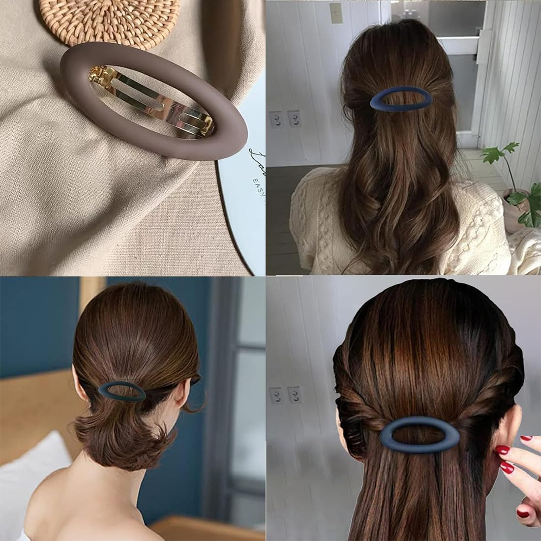 Bangbobi Set of 4 Ellipse Hair Clips for Women, Automatic, Large, Matt, Classic French Hair Clip Set for Women & Girls, Hair Accessories image number 3