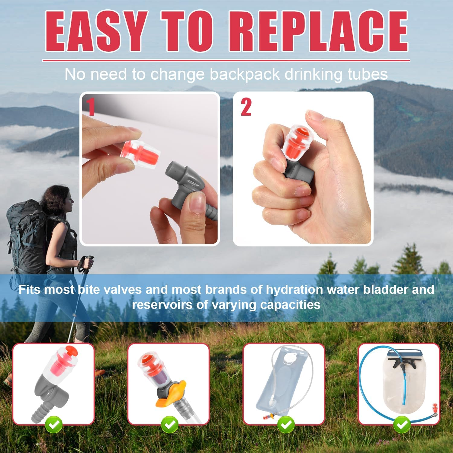 PEUTIER 6Pcs Bite Valve Replacement Sheath for Osprey, Silicone Hydration Pack Bite Valve Replacement Nozzle Mouthpiece for Hydration Pack System image number 6
