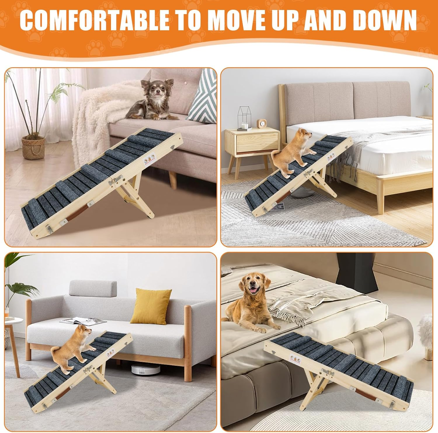 Wooden Dog Ramp, Dog Stairs for Small Dogs and Older, Adjustable 20-45 Cm, with Non-Slip Step Mat, Ramp for Pets, Portable Foldable for Bed or Sofa Car image number 6