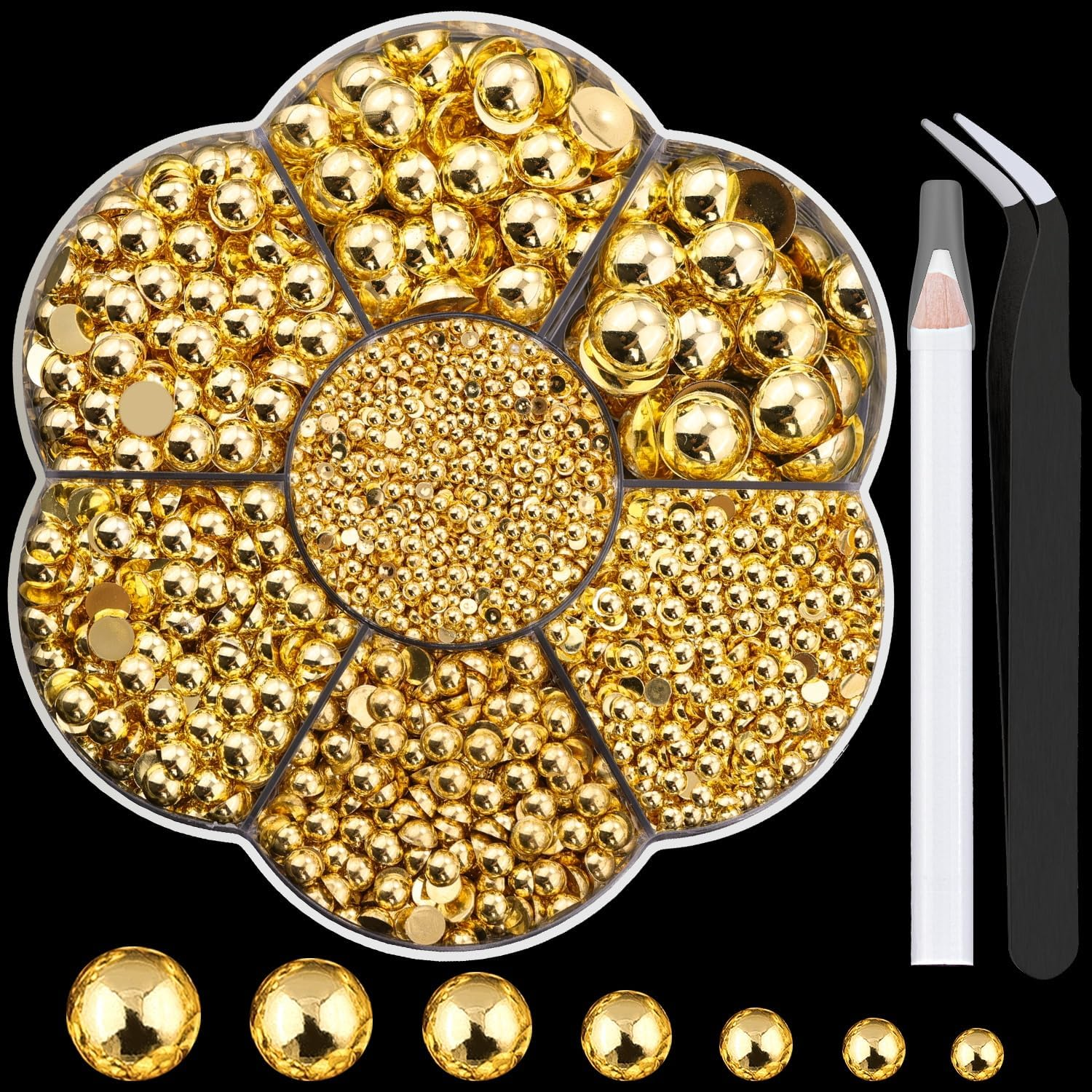 Nail Art Flat Back Half round Pearl Kits 3, Mixed Sizes 6000 Pcs White Small Pearls for Nails with Picking Tools for Graduation Cap Decorations Home DIY Body Face Craft Salon Use