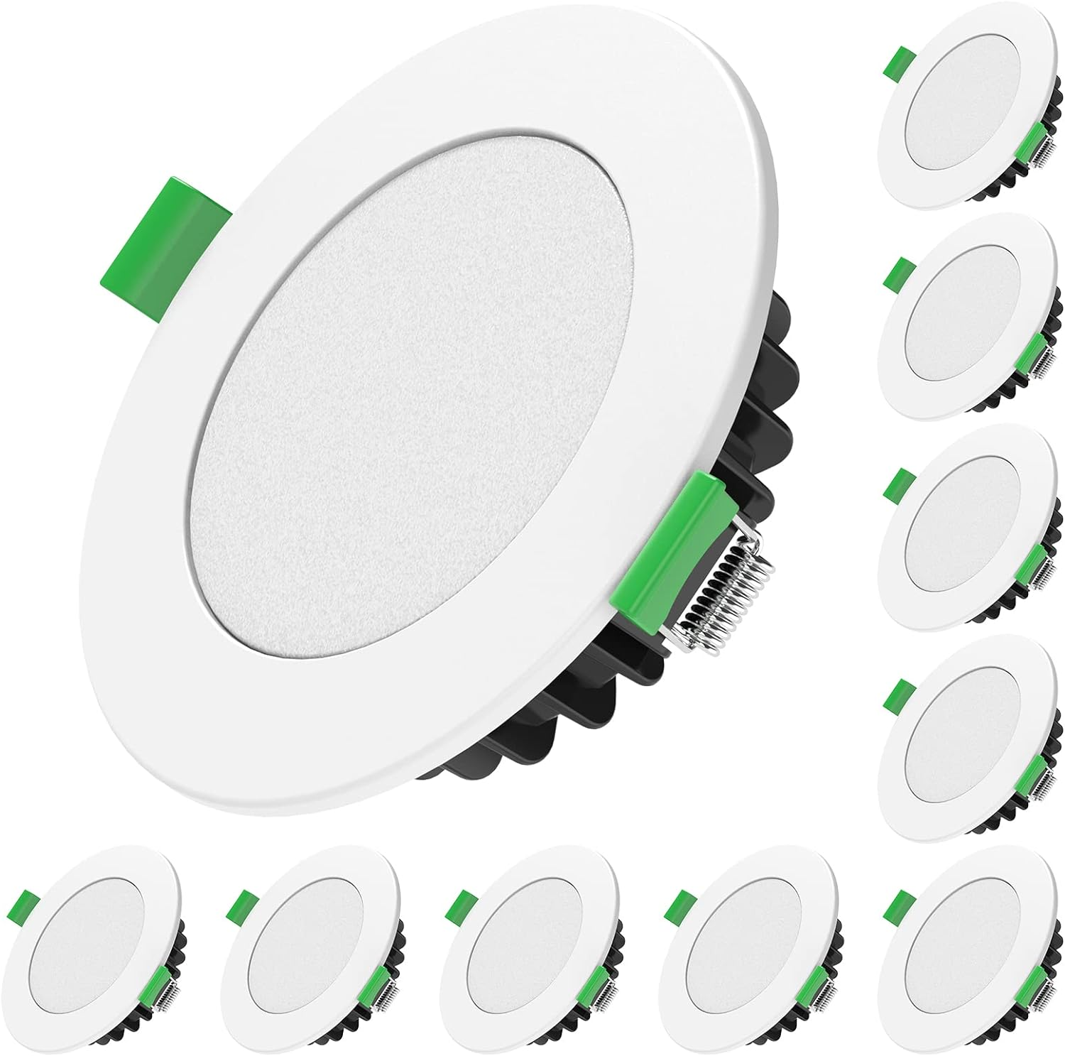 ALUSSO LED Recessed Ceiling Spotlights 12W Ultra Slim CCT Downlights Dimmable IP44, 3 Lighting Colors Adjustable 3000K 4000K 5700K,Cutout 90-100Mm,White,Pack of 10,AUS Plug