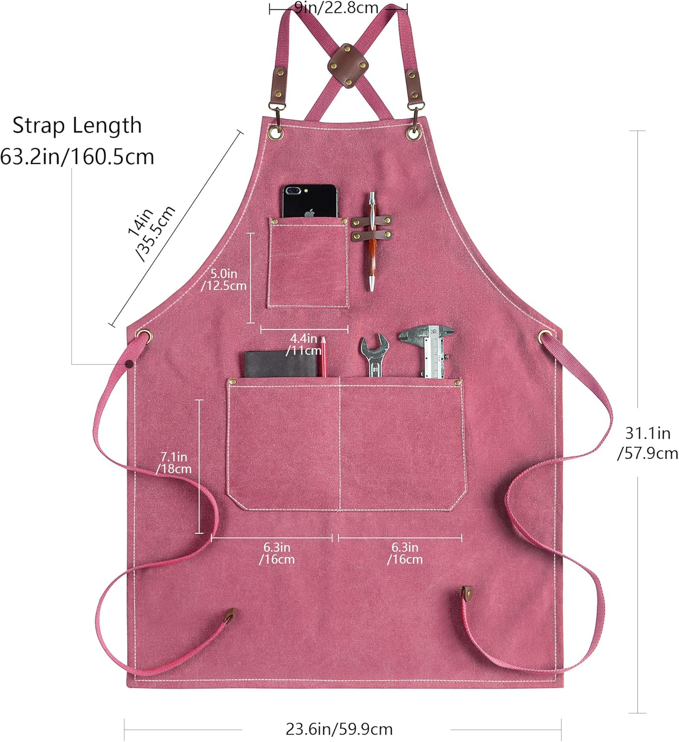 CONTAIL Chef Apron for Men Women, Canvas Aprons with Pockets-Cross Back Kitchen Apron for Cooking Grilling Baking BBQ Barber image number 1
