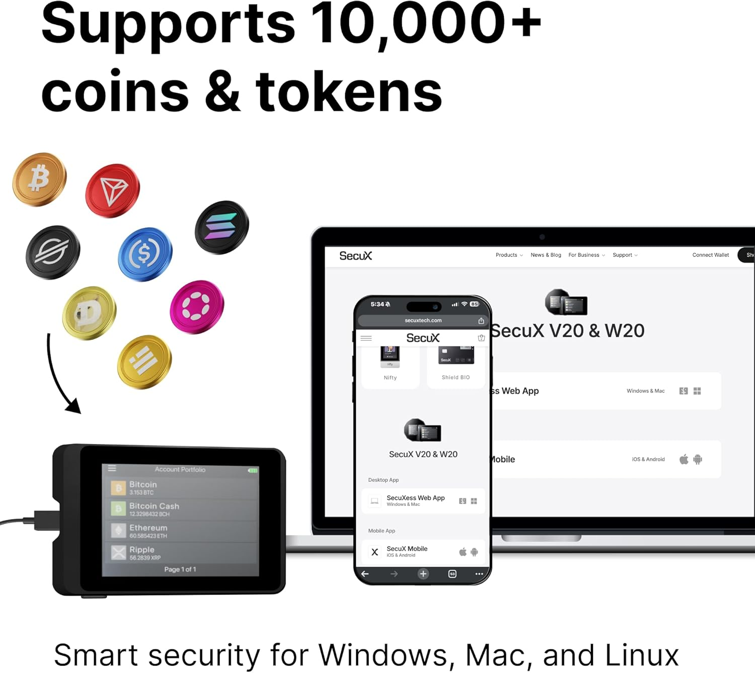 Secux W10C-PLUS Crypto Wallet with Intuitive Touchscreen, Military-Grade Security, Type-C and XSEED Backup for Bitcoin, Ethereum, Doge, Nfts and Cryptocurrency image number 4