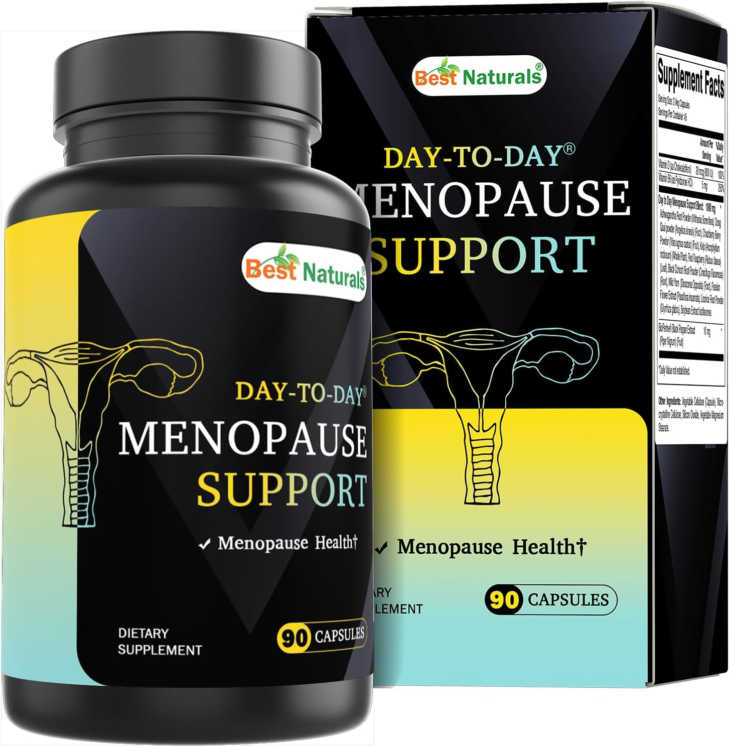 Best Naturals Day-To-Day Menopause Supplements for Women with Ashwagandha, Dong Quai, Chastberry, Kelp, Red Raspberry, Black Cohosh & Bioperine 90 Veg Capsules image number 3