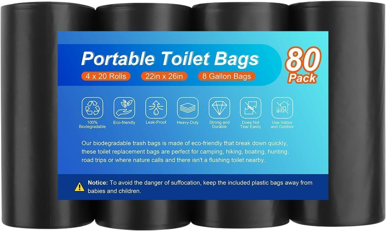80 Portable Toilet Bags, Camping Toilet Bags, Biodegradable Porta Potty Bags, 8 Gallon Trash Bags Garbage Bags, Thickened Toilet Waste Bags Bucket Toilet, Compostable Bags image number 6