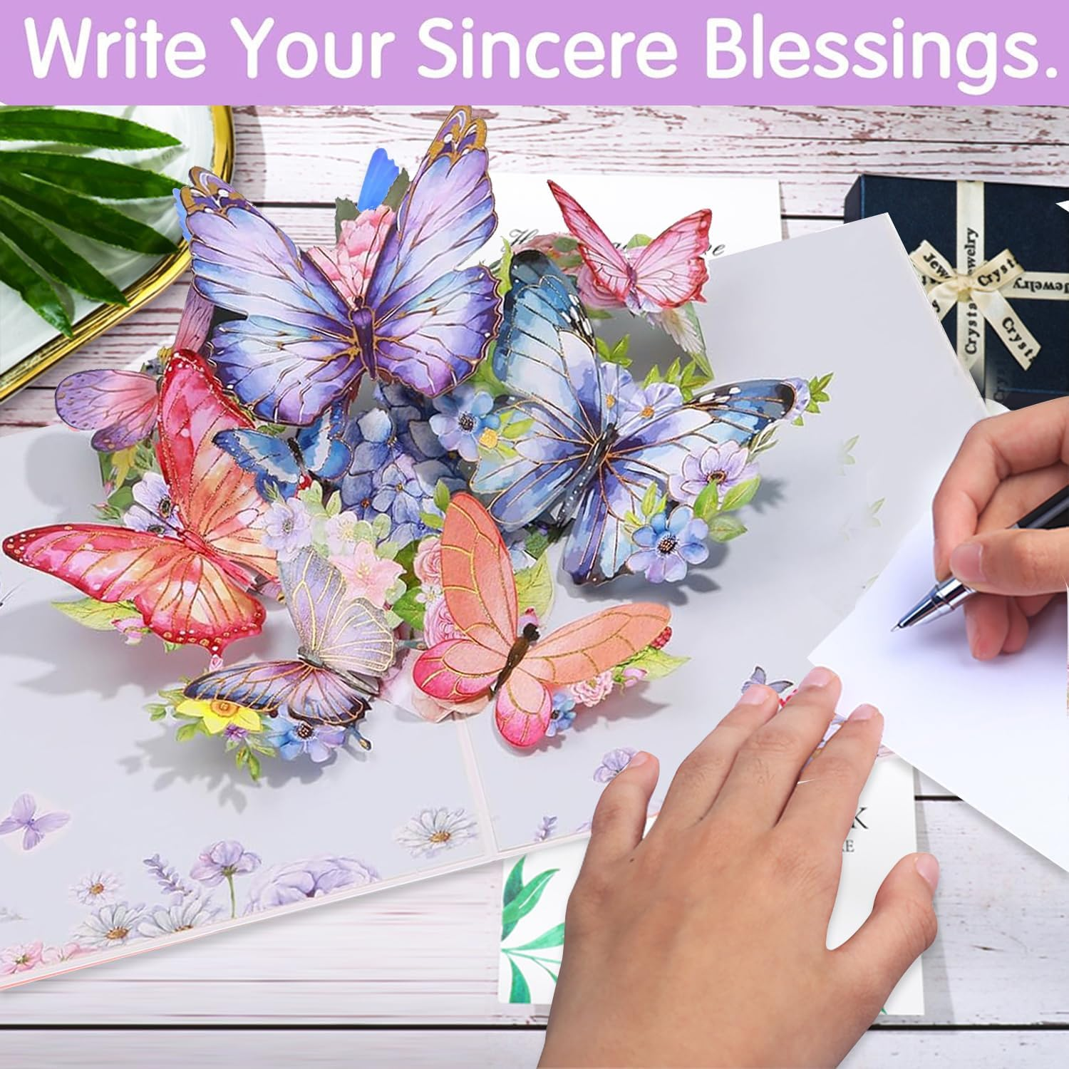 Tuoyi 3D Butterfly Pop up Card, Butterfly and Flower 3D Greeting Card with Envelope for Any Occasion, Birthday, Mother'S Day, Anniversary, Valentines Day, Handmade Gifts, Foldable Celebration Cards for Friends image number 4