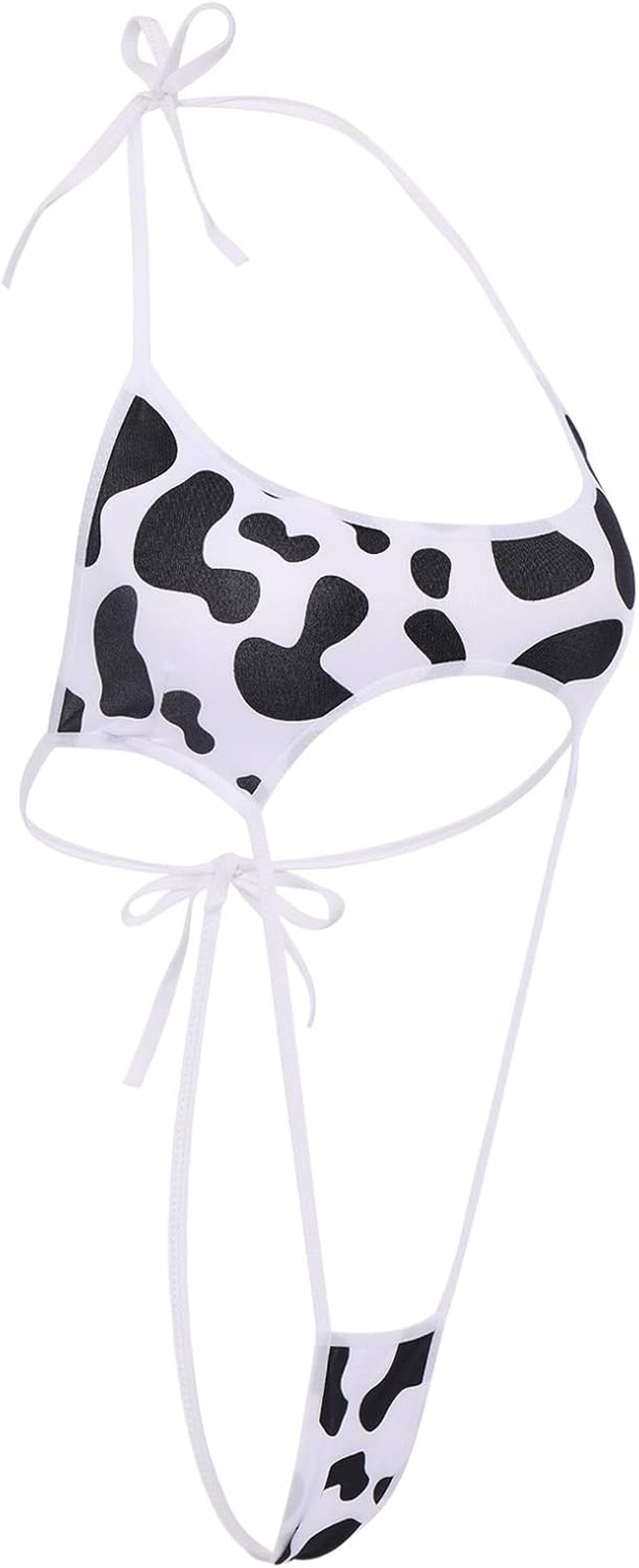 FYMNSI Women Sexy Milk Cow Lingerie Set Anime Maid Cosplay Costume Mini Bikini Bra Bodysuit with Bell Choker Stockings Outfit - Cow Dress Set image number 4