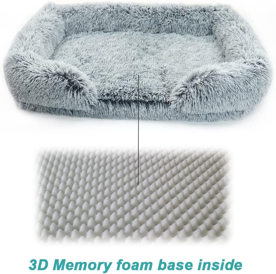 RICHRAIN Winter Warm Pet Dog Sofa Bed Furffy Calming Deep Sleeping Cat Bed Plush Pet Armchair Cozy Momery Foam Pet Nest with Zipper Washable Cover (M 50X40Cm,Grey) image number 2