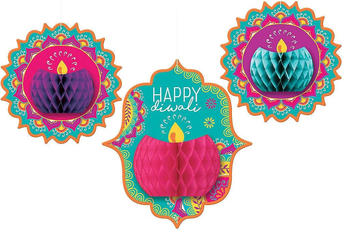 Amscan Diwali Honeycomb Hanging Decorations 3 Pieces image number 1