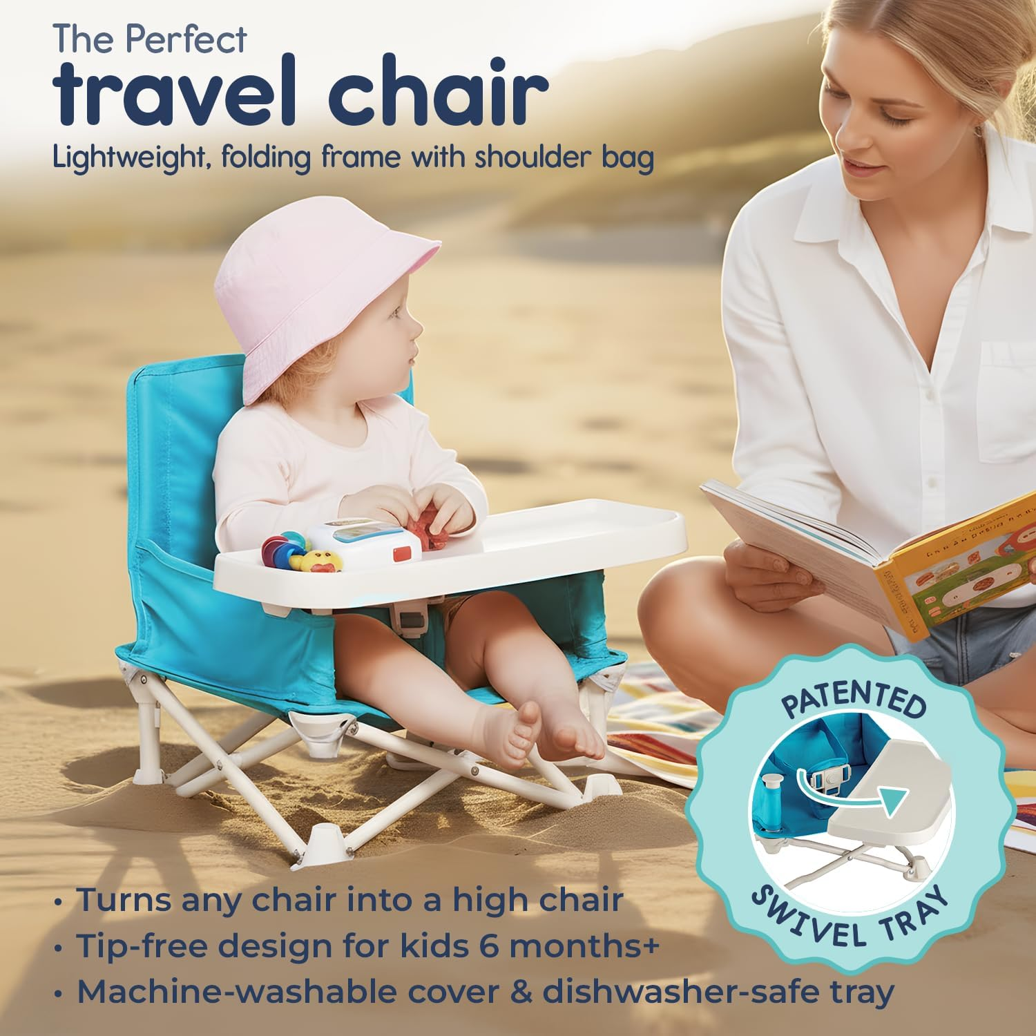 Hiccapop Omniboost Travel Booster Seat with Tray for Baby | Folding Portable Baby Booster Seat for Dining Table, Camping, Beach, Grandma&rsquo;S | Tip-Free Design Straps to Kitchen Chairs - Booster Chair image number 4