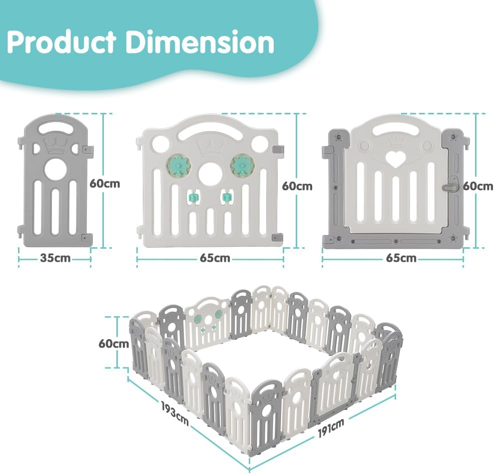 Playpals Baby Playpen, 22 Panels Baby Play Pen with Lock Door, Adjustable Shape, Kids Activity Centre Safety Play Yard, Portable Baby Fence Play Area for Indoor Outdoor (Gray + White) image number 6