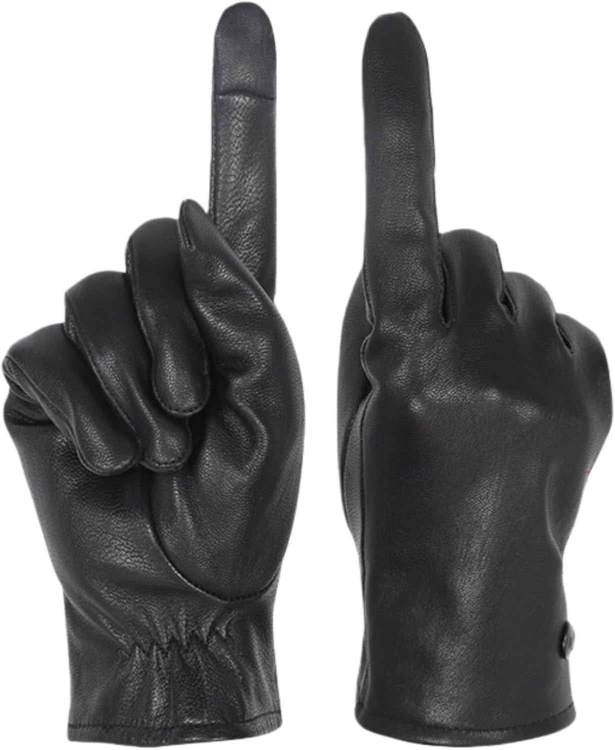 Women Leather Gloves Women'S Faux Sheepskin Winter Touchscreen, Windproof, Warm, Cold-Proof, Soft Fleece Lining, Ear Pom-Poms