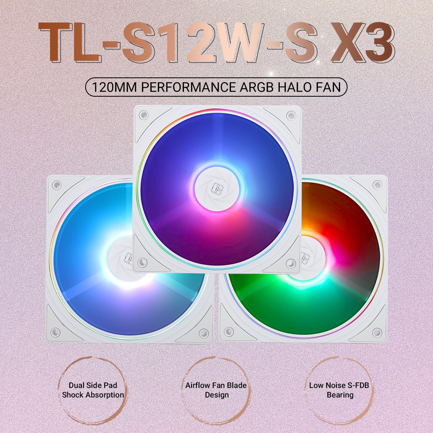 Thermalright TL-S12W-S X3 CPU Fan, 120Mm ARGB Case Cooler Comes with ARGB Lighting Effect,Pc PWM Silent Computer Fan with 1500RPM Speed, White(Tl-S12W-S X3) image number 1