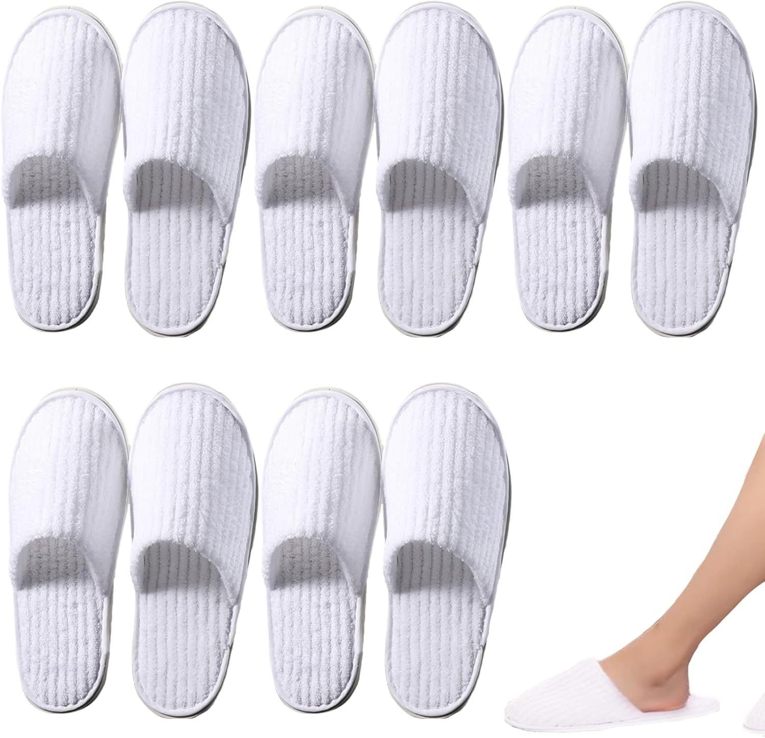 Disposable SPA Slippers - ONE SIZE, 5 Pair Coral Fleece Non-Slip Hotel Slippers, Breathable Portable Guest Slippers for Women Men Travel image number 2