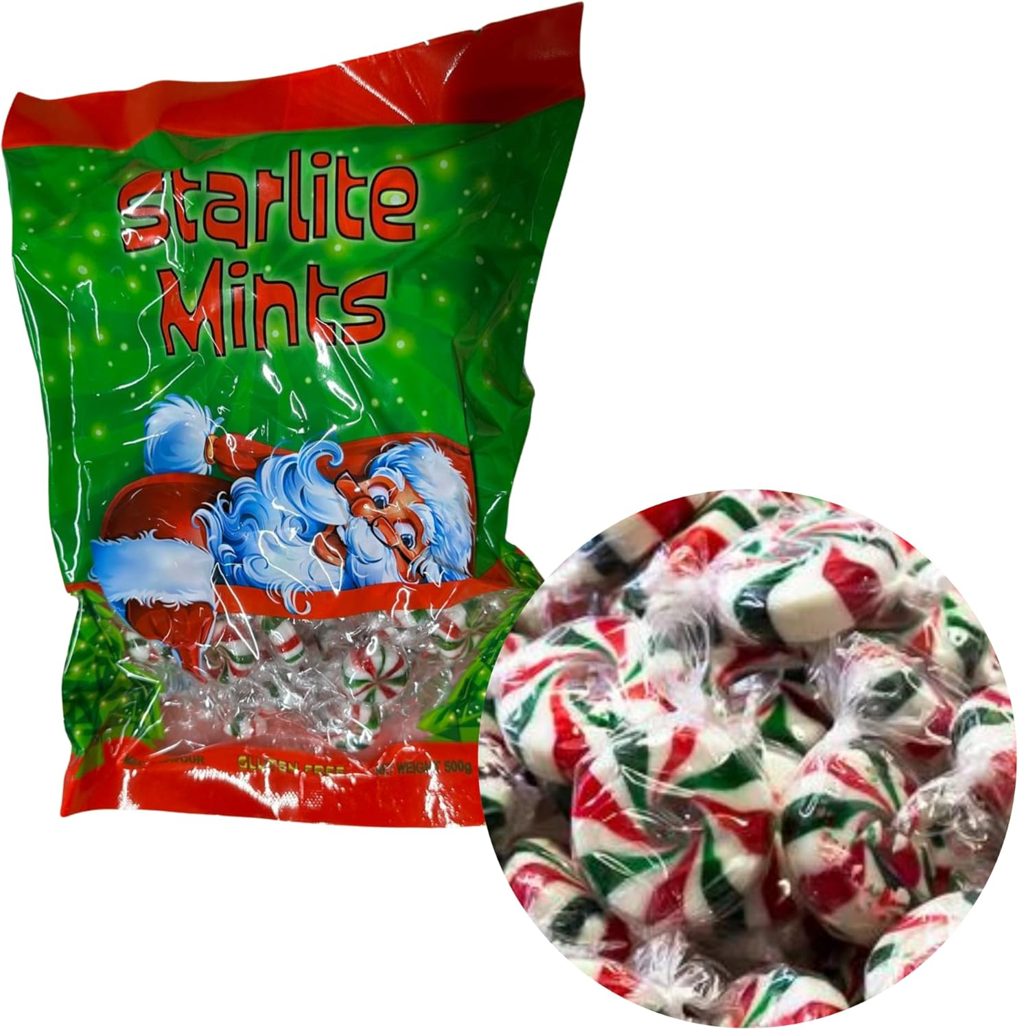 Starlite Mints - Red White and Green Peppermint Swirl Candy - 500G image number 1