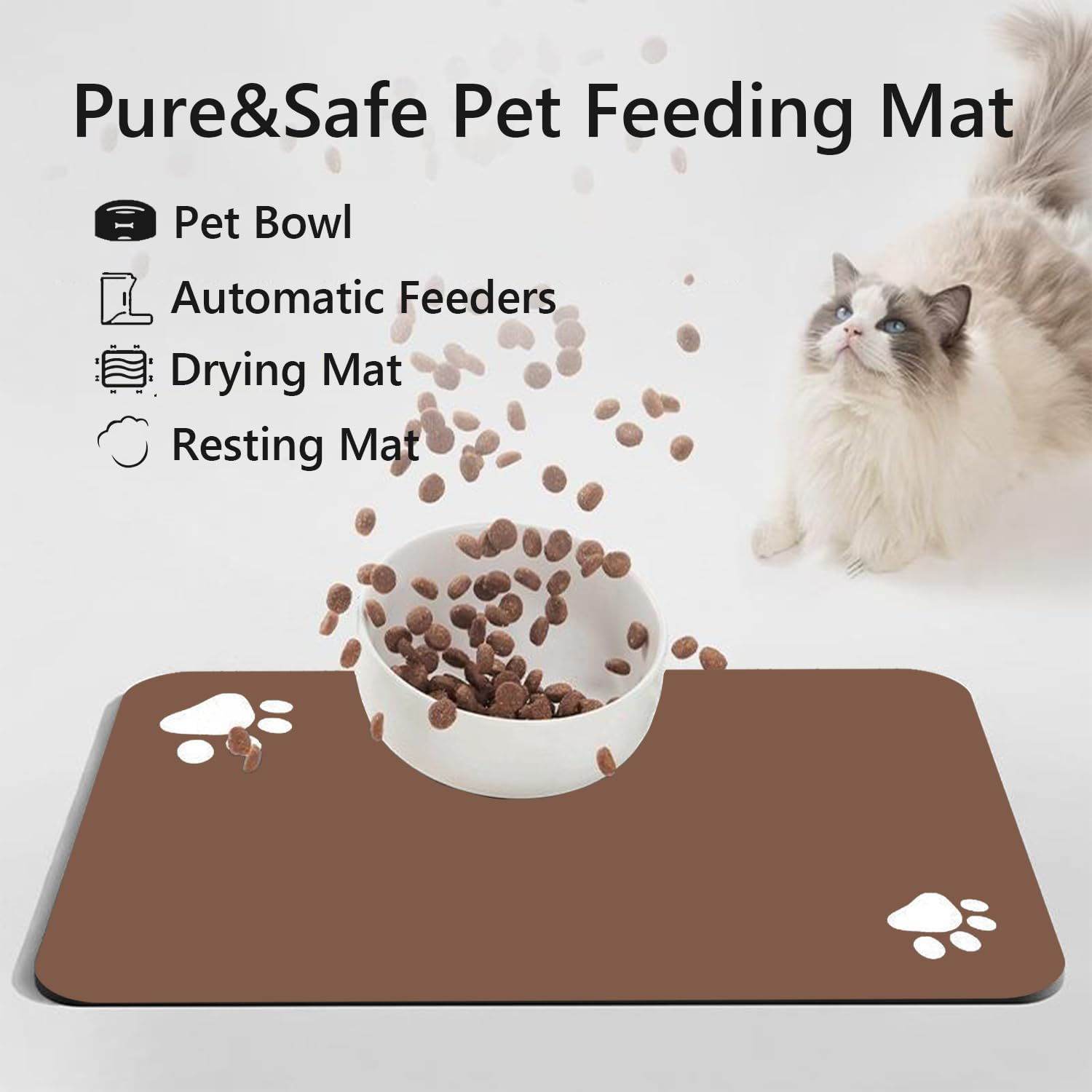 Pet Feeding Mat - Absorbent for Food and Water Bowl - No Stains Quick Dry Dog Accessories - Pet Supplies Brown 16''X24'' image number 3