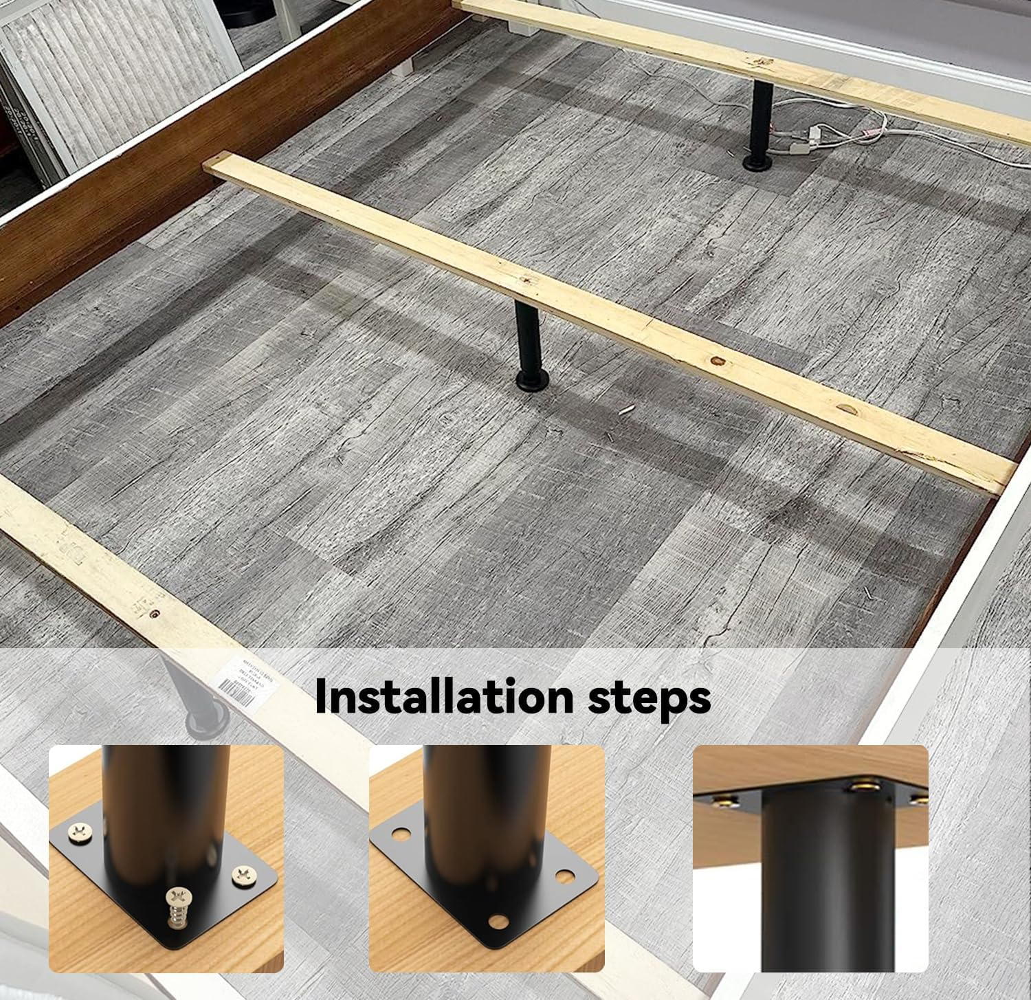 4 PCS Metal Adjustable Furniture Legs 25-42 Cm, Sofa Legs Cabinet Legs Adjustable Height Replacement Support Legs for Bed/Couch/Dresser/Chair/Coffee Table, Legs for Furniture Set of 4-Black image number 3