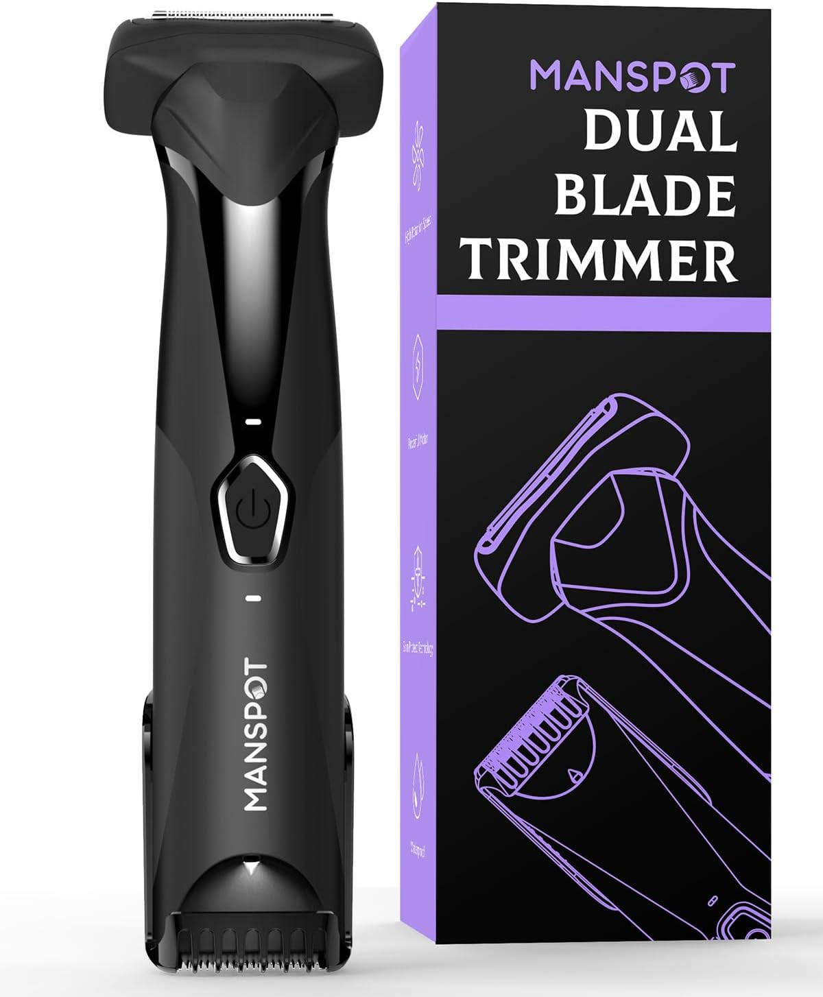 MANSPOT Manscape Body Hair Trimmer for Men, Dual-Sided Waterproof Wet/Dry Pubic Hair Trimmer, Foil Shaver, Integrated Ceramic Blade Head, 90 Minutes Shaving