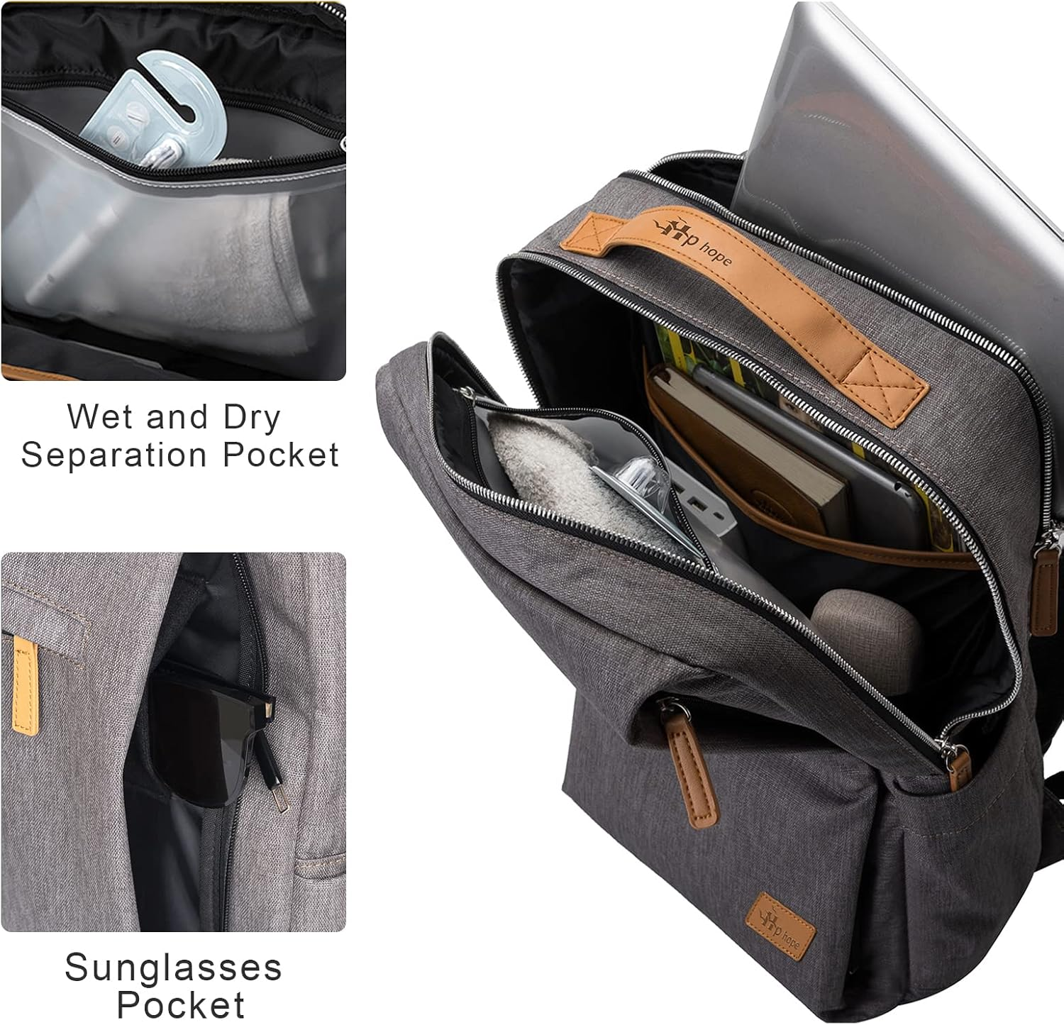 Hp Hope Smart Laptop Backpack, Work Business Backpack for Women, 15.6Inch with USB Charging Port and Lock Fit Computer Business Bookbag for Men Women College School Gift - A3-Grey-15.6 image number 2