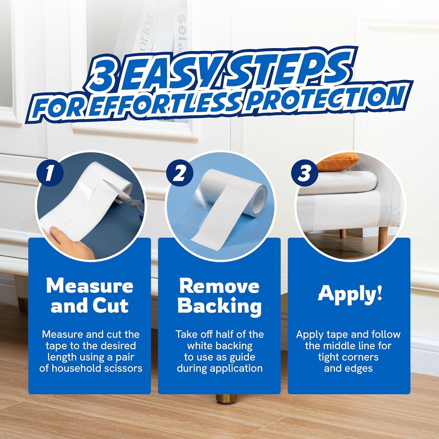 Panther Armor Couch Protector from Cat Claws, 2 Rolls, Cat Scratch Furniture Protector, 2-Side Sticky Tapes image number 1