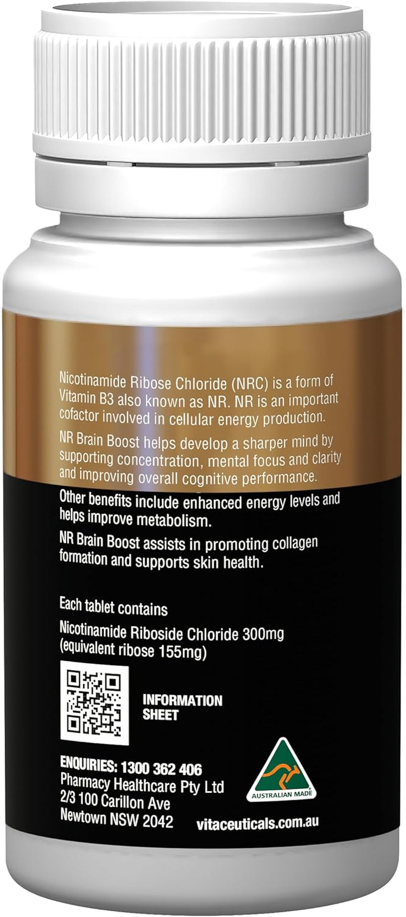 NR Brain Boost Nicotinamide Riboside Chloride | Supports Cognitive Performance | Energy Levels | Collagen Formation | 300Mg per Vegetarian Capsule. 30 Day Supply | Australian Made | 30 Capsules image number 3