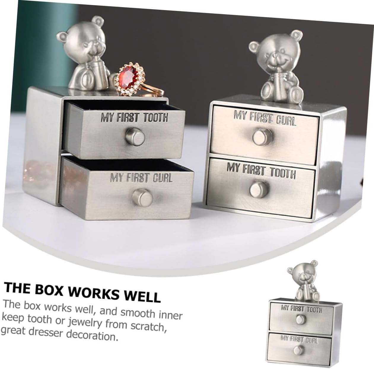 Minkissy Teeth Box Metal Tooth Holder Adorable Keepsake Box Storage Container Boys and Girls Girl image number 3